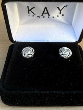 Kay Jewellers 925 Silver Pave Swirl Round Stud Earrings